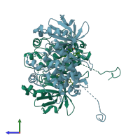 PDB entry 6t6f coloured by chain, side view.