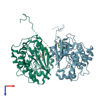 PDB entry 6t6f coloured by chain, top view.