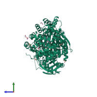 PDB entry 6t6r coloured by chain, side view.