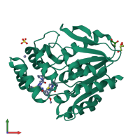 PDB entry 6t70 coloured by chain, front view.