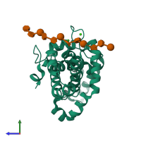 PDB entry 6t72 coloured by chain, side view.