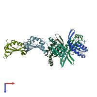 PDB entry 6t7e coloured by chain, top view.