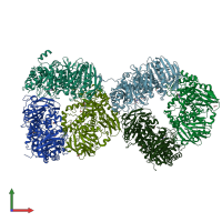 PDB entry 6t7g coloured by chain, front view.