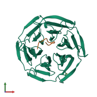 PDB entry 6t7v coloured by chain, front view.