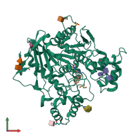 PDB entry 6t9p coloured by chain, front view.