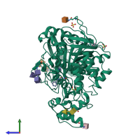 PDB entry 6t9s coloured by chain, side view.