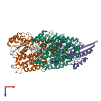 PDB entry 6ta4 coloured by chain, top view.