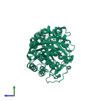 PDB entry 6taa coloured by chain, side view.