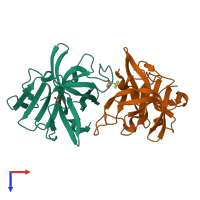 PDB entry 6taw coloured by chain, top view.