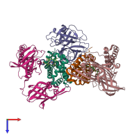 PDB entry 6tb2 coloured by chain, top view.