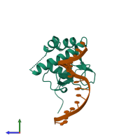 PDB entry 6tce coloured by chain, side view.
