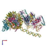 PDB entry 6tda coloured by chain, top view.