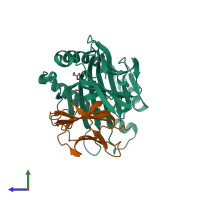 PDB entry 6tdo coloured by chain, side view.