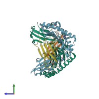 PDB entry 6tdq coloured by chain, side view.