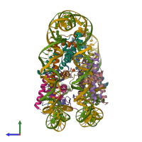 PDB entry 6tem coloured by chain, side view.