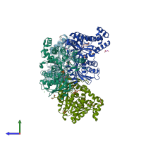 PDB entry 6tep coloured by chain, side view.