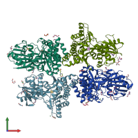 PDB entry 6teq coloured by chain, front view.