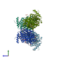 PDB entry 6teq coloured by chain, side view.
