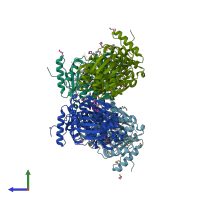 PDB entry 6ter coloured by chain, side view.
