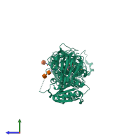 PDB entry 6tex coloured by chain, side view.