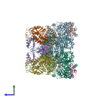 PDB entry 6tg9 coloured by chain, side view.