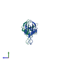 PDB entry 6th3 coloured by chain, side view.