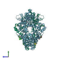 PDB entry 6thp coloured by chain, side view.