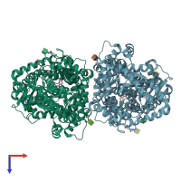 PDB entry 6thp coloured by chain, top view.