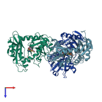 PDB entry 6thq coloured by chain, top view.