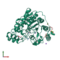 PDB entry 6thv coloured by chain, front view.
