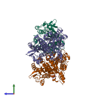 PDB entry 6tiw coloured by chain, side view.