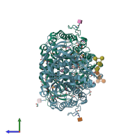 PDB entry 6tjk coloured by chain, side view.