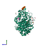 PDB entry 6tjq coloured by chain, side view.