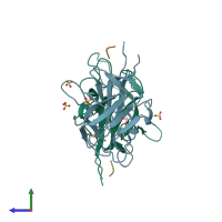 PDB entry 6tjt coloured by chain, side view.