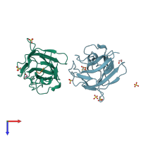 PDB entry 6tjt coloured by chain, top view.