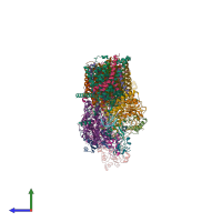 PDB entry 6tjv coloured by chain, side view.