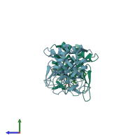 PDB entry 6tkq coloured by chain, side view.