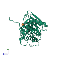 PDB entry 6tkx coloured by chain, side view.