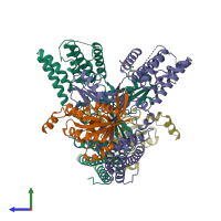 PDB entry 6tky coloured by chain, side view.