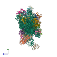 PDB entry 6tmf coloured by chain, side view.