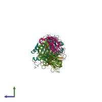 PDB entry 6tmo coloured by chain, side view.