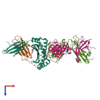 PDB entry 6tmo coloured by chain, top view.