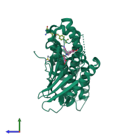 PDB entry 6tmq coloured by chain, side view.