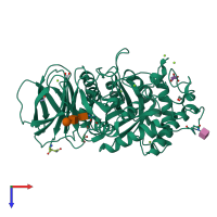 PDB entry 6tn1 coloured by chain, top view.