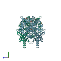 PDB entry 6tor coloured by chain, side view.