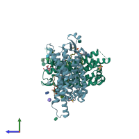 PDB entry 6tos coloured by chain, side view.
