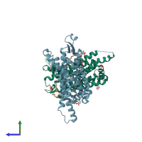 PDB entry 6tp4 coloured by chain, side view.