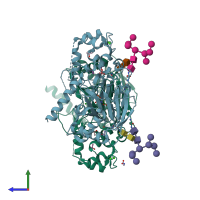 PDB entry 6tp5 coloured by chain, side view.