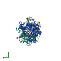 PDB entry 6tp8 coloured by chain, side view.