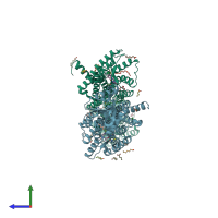 PDB entry 6tpj coloured by chain, side view.